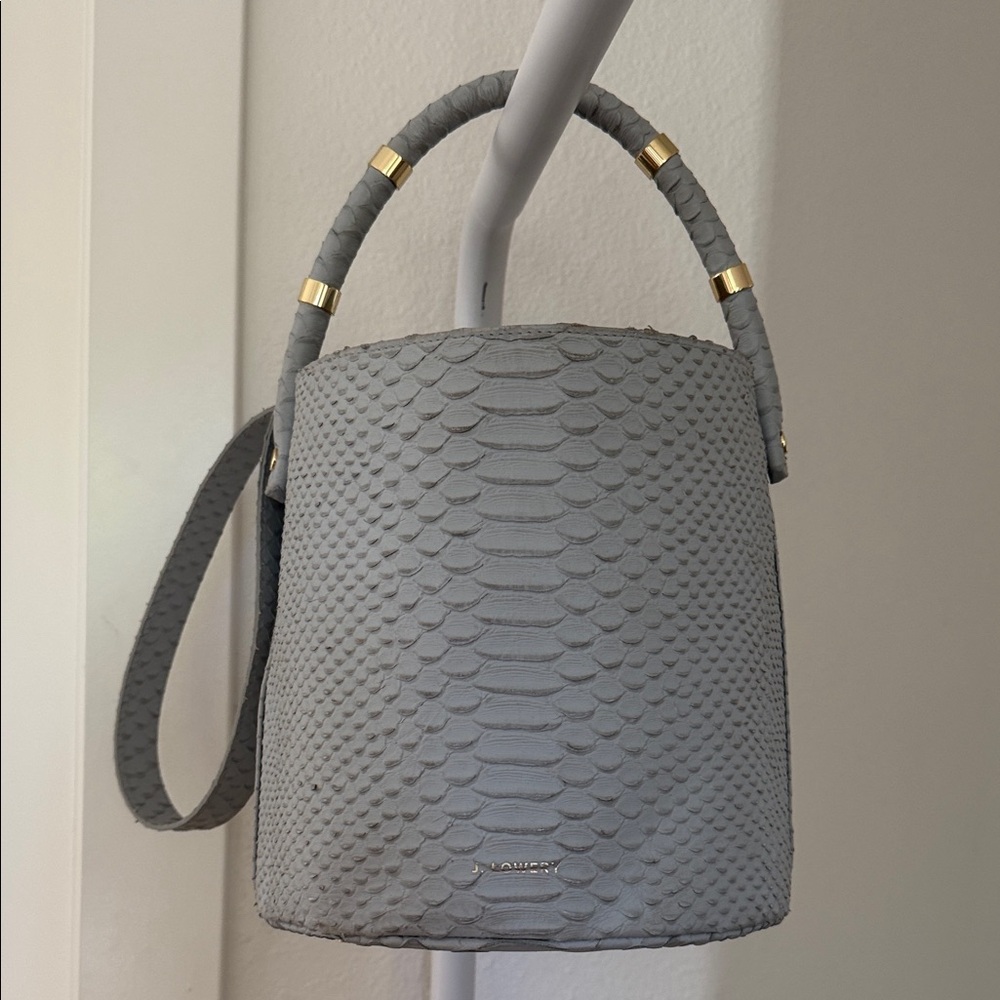 J. Lowery blue Snake-Embossed Bucket Shoulder Bag with Gold Accents